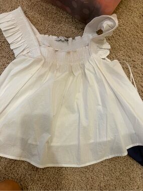 English Factory White Ruffled Smocked Neck Blous Size xs